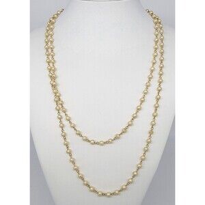 White Faux Pearl Beaded Necklace Infinity Link Chain Gold Tone Metal Vintage